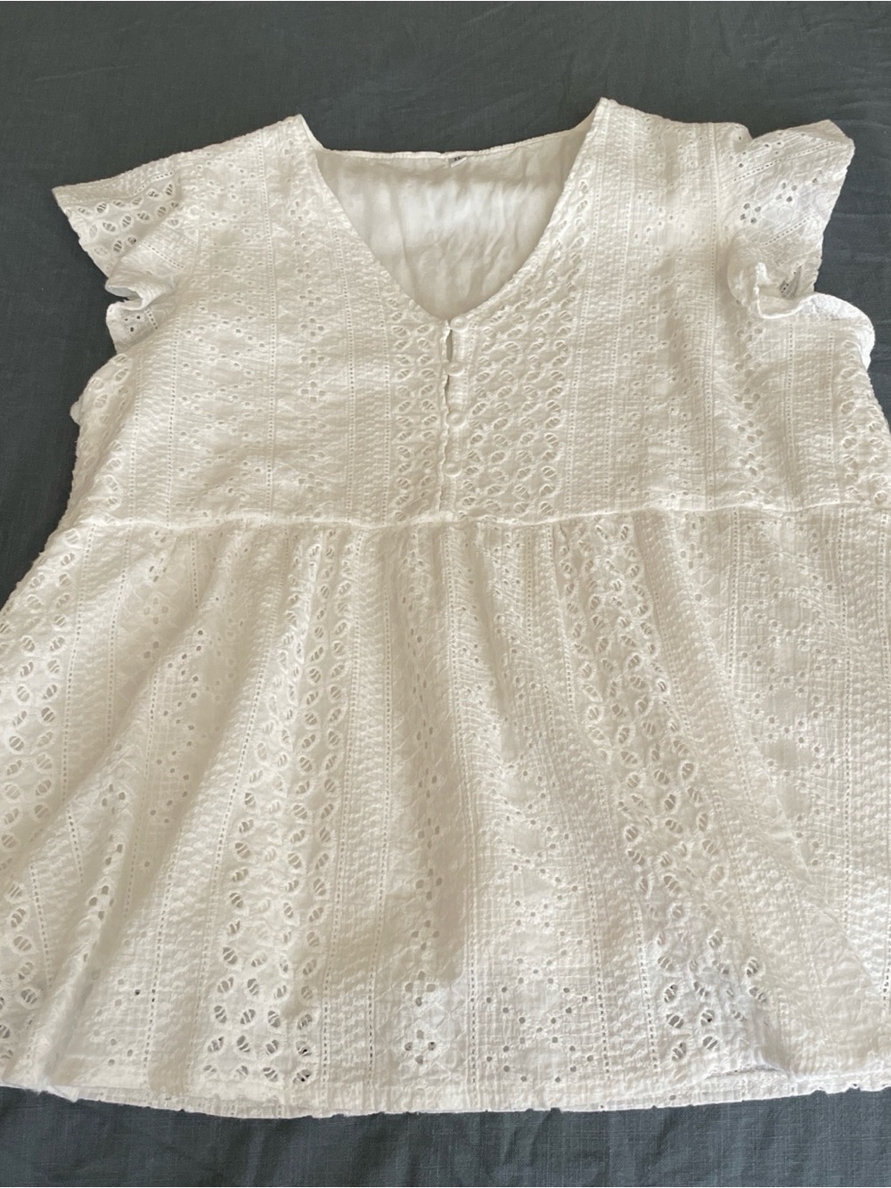 White Eyelet V-Neck Peplum Top